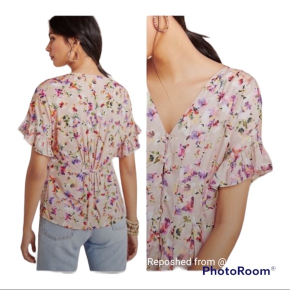 Anthropologie Dolan Mitzi Floral Blouse Buttons, Size extra small - Picture 4 of 9